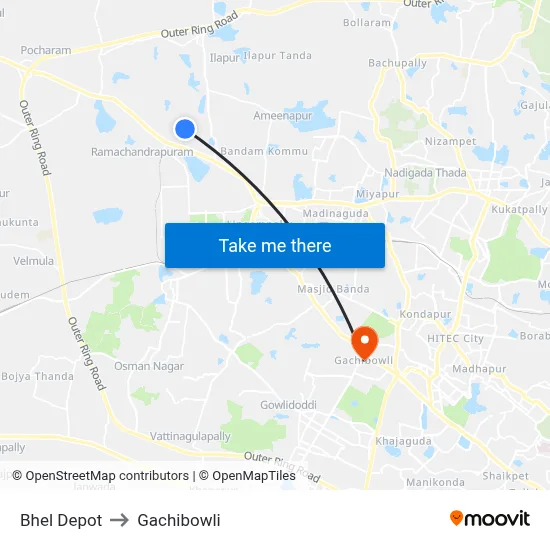 Bhel Depot to Gachibowli map
