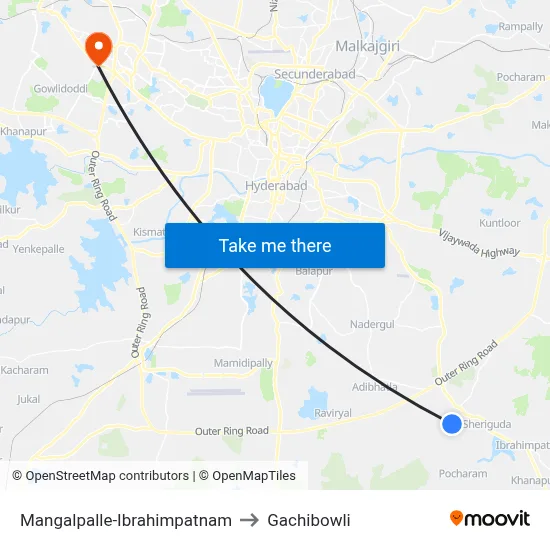 Mangalpalle-Ibrahimpatnam to Gachibowli map