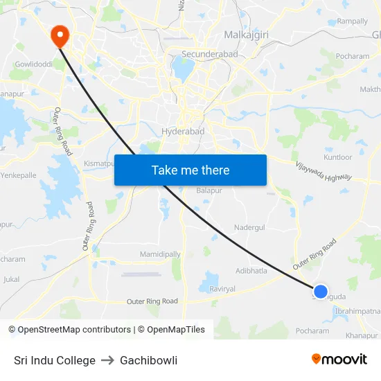 Sri Indu College to Gachibowli map