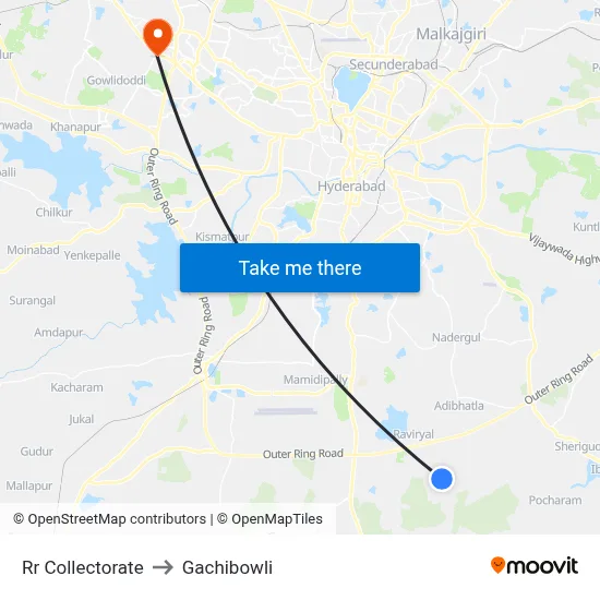 Rr Collectorate to Gachibowli map