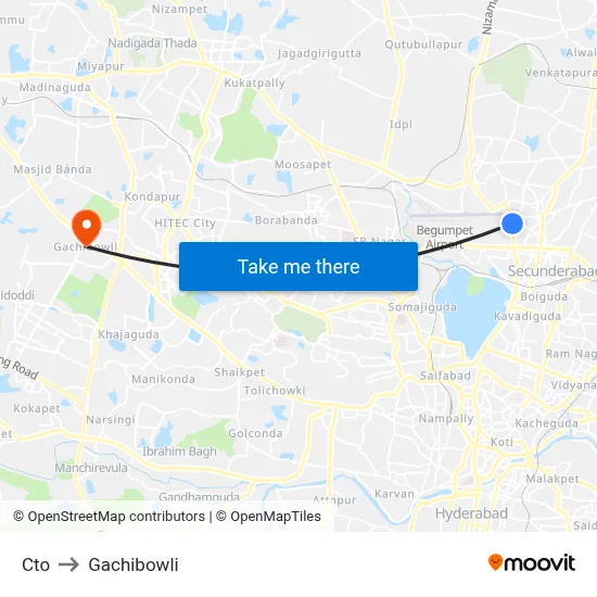 Cto Twd Secunderabad to Gachibowli map