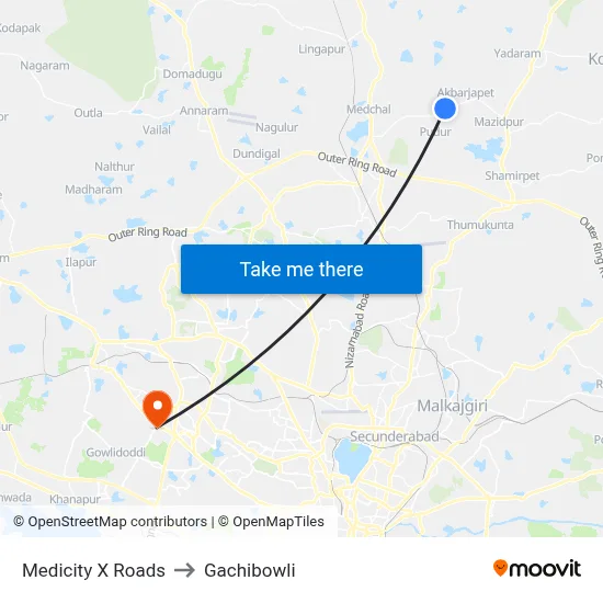 Medicity X Roads to Gachibowli map