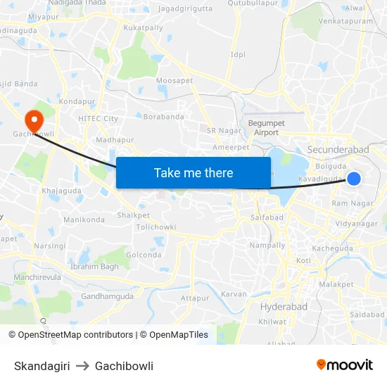 Skandagiri to Gachibowli map