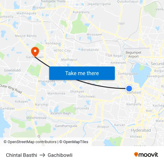 Shadan College Twd Koti to Gachibowli map