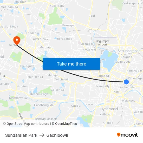 Sundaraiah Park to Gachibowli map