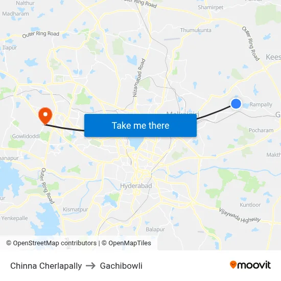 Chinna Cherlapally to Gachibowli map