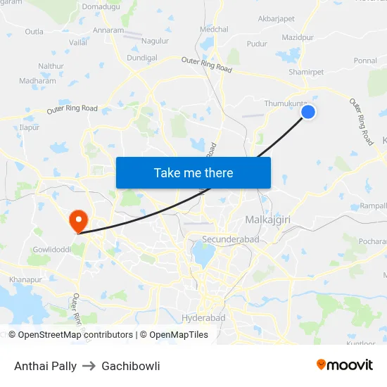 Anthai Pally to Gachibowli map