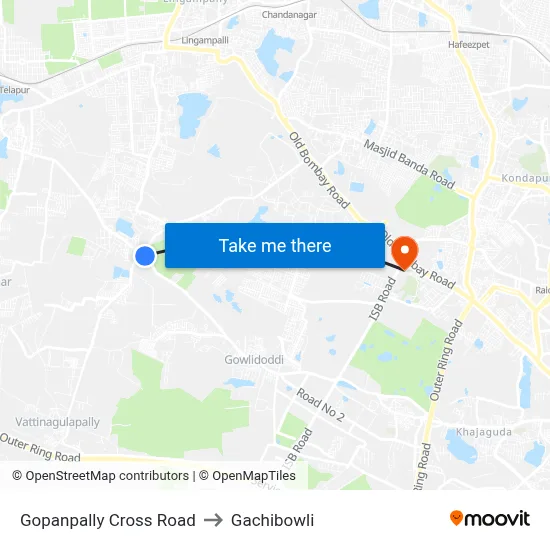 Gopanpally Cross Road to Gachibowli map