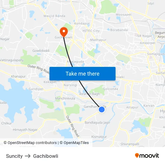 Suncity to Gachibowli map