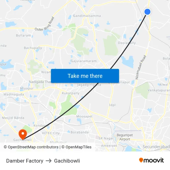 Damber Factory to Gachibowli map