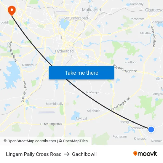 Lingam Pally Cross Road to Gachibowli map