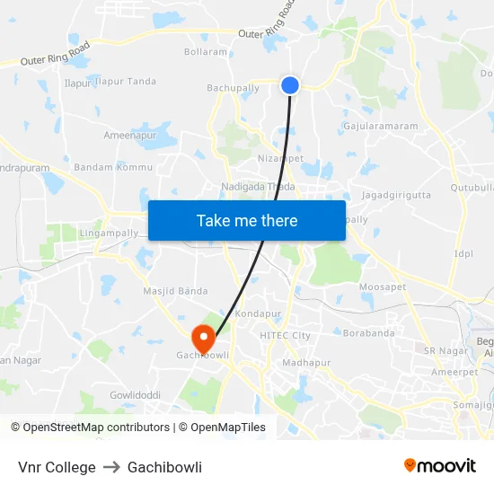 Vnr College to Gachibowli map