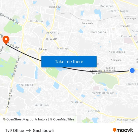 Tv9 Office to Gachibowli map