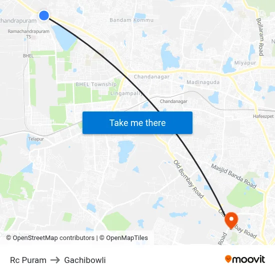 Rc Puram to Gachibowli map
