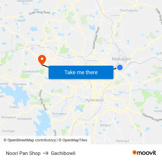 Noori Pan Shop to Gachibowli map