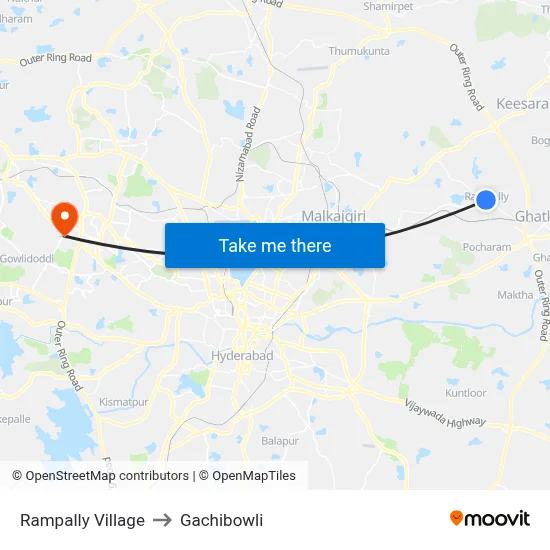 Rampally Village to Gachibowli map
