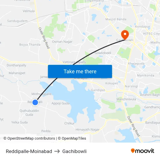 Reddipalle-Moinabad to Gachibowli map