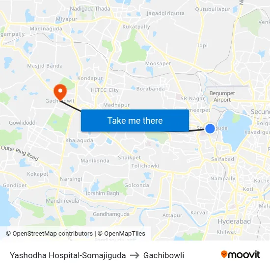 Yashodha Hospital-Somajiguda to Gachibowli map