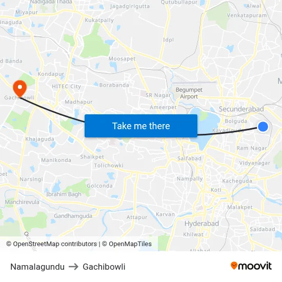 Namalagundu to Gachibowli map