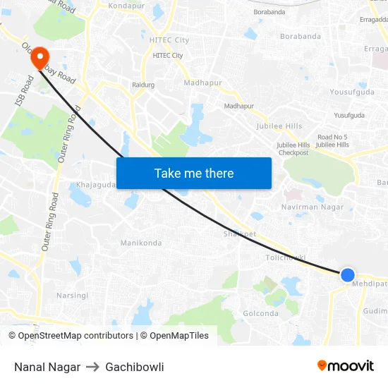 Nanal Nagar to Gachibowli map