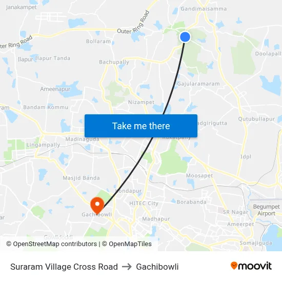 Suraram Village Cross Road to Gachibowli map