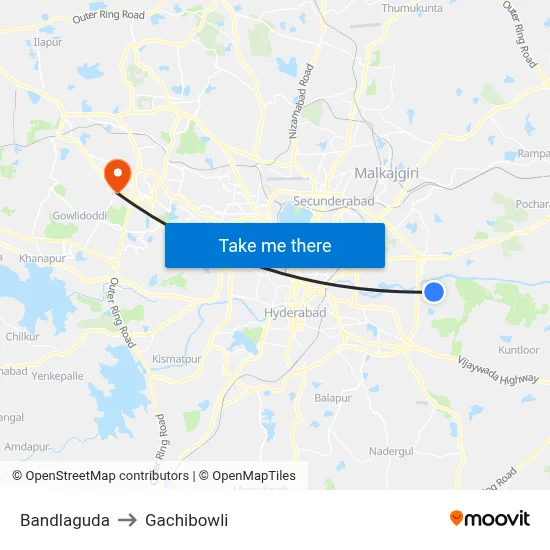 Bandlaguda to Gachibowli map