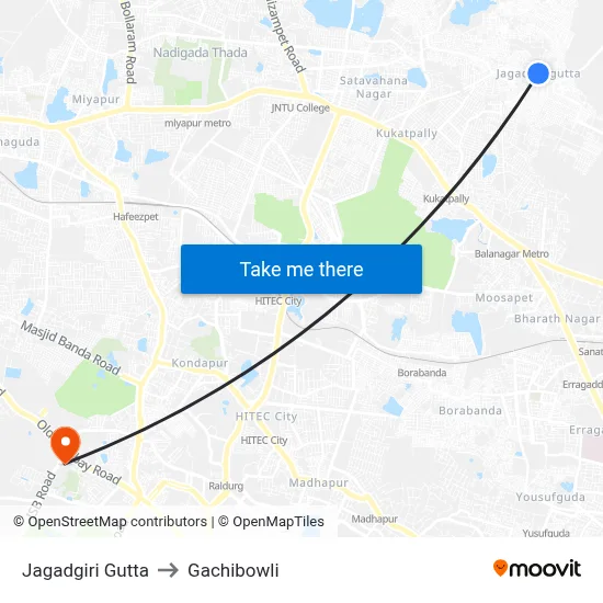 Jagadgiri Gutta to Gachibowli map