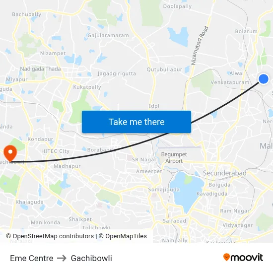 Eme Centre to Gachibowli map