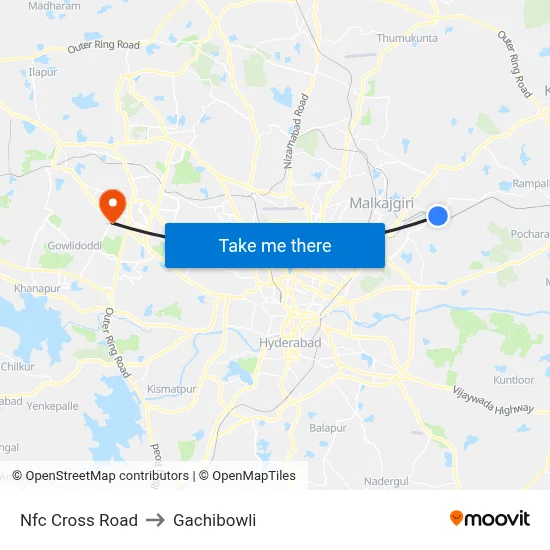 Nfc Cross Road to Gachibowli map