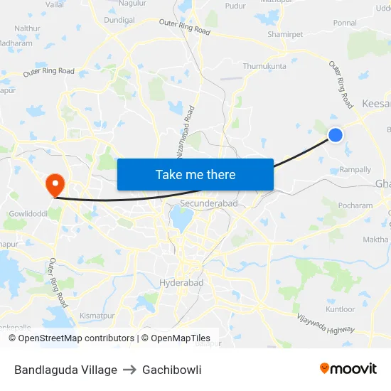 Bandlaguda Village to Gachibowli map