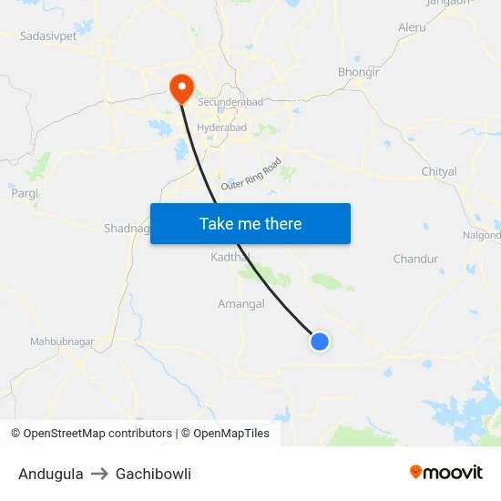 Andugula to Gachibowli map