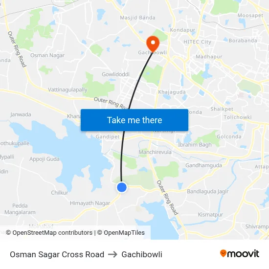 Osman Sagar Cross Road to Gachibowli map