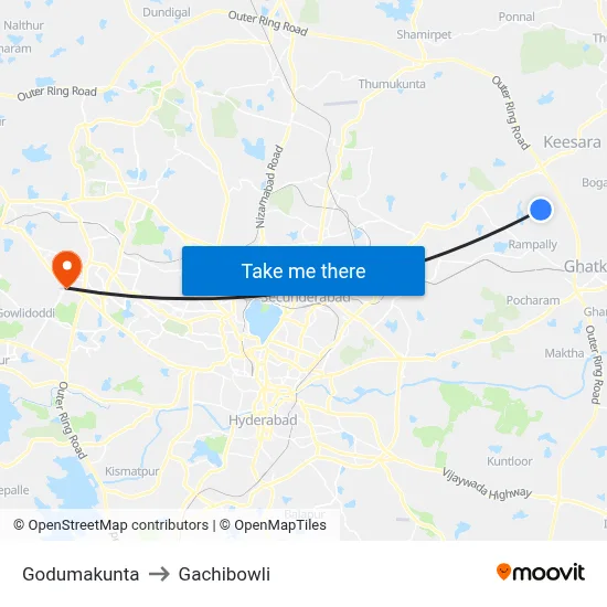 Godumakunta to Gachibowli map