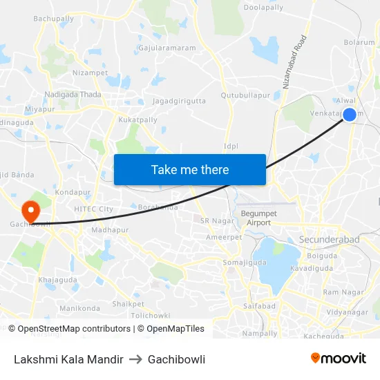 Lakshmi Kala Mandir to Gachibowli map