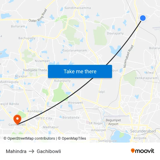 Mahindra to Gachibowli map