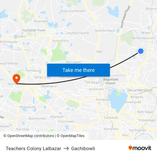Teachers Colony Lalbazar to Gachibowli map