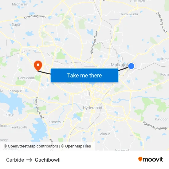 Carbide to Gachibowli map