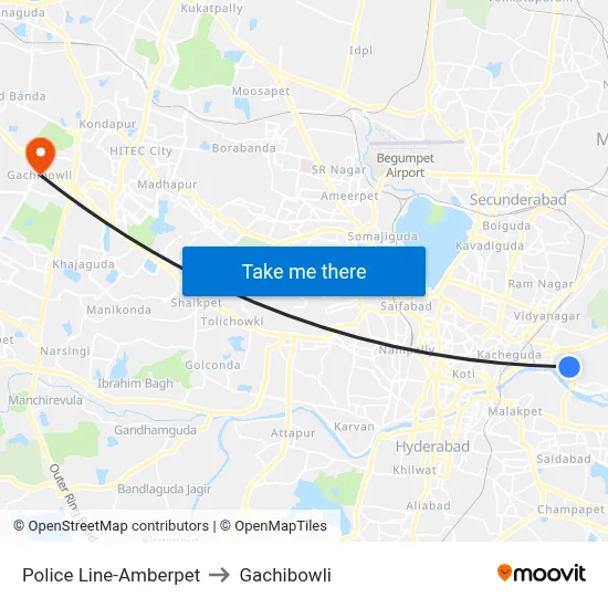 Police Line-Amberpet to Gachibowli map