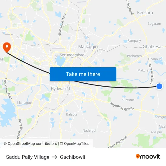 Saddu Pally Village to Gachibowli map