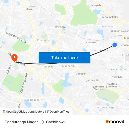 Panduranga Nagar to Gachibowli map