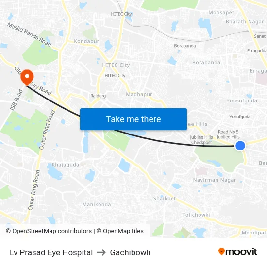 Lv Prasad Eye Hospital to Gachibowli map