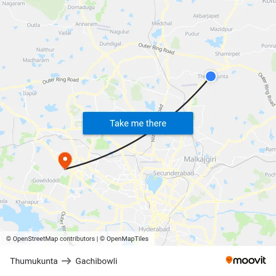 Thumkunta Twd Secunderabad to Gachibowli map
