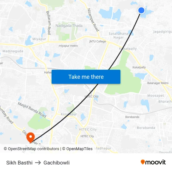 Sikh Basthi to Gachibowli map