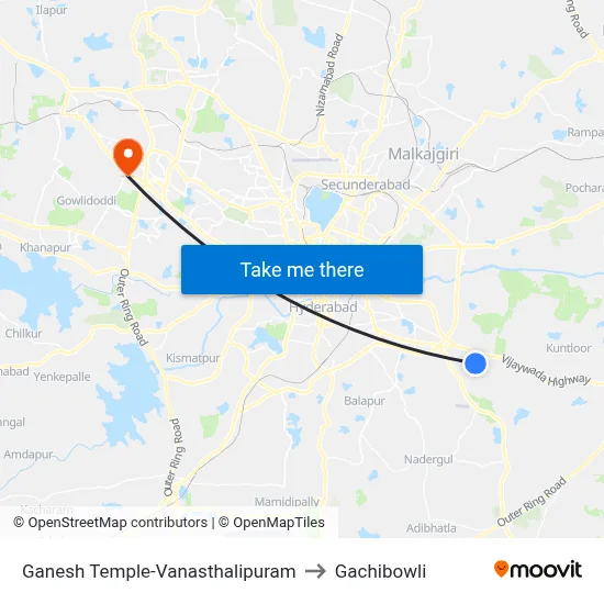 Ganesh Temple-Vanasthalipuram to Gachibowli map