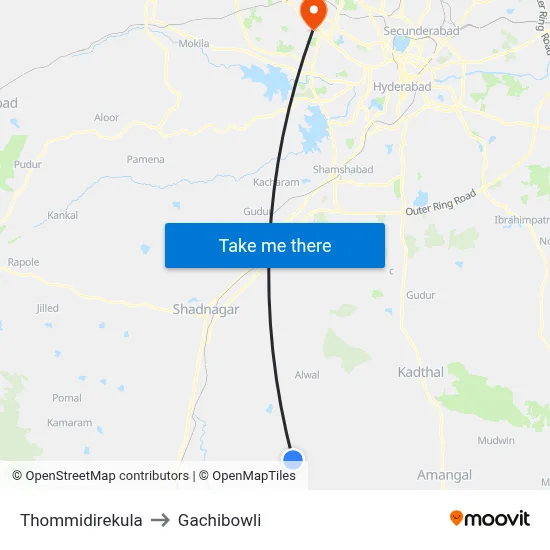 Thommidirekula to Gachibowli map