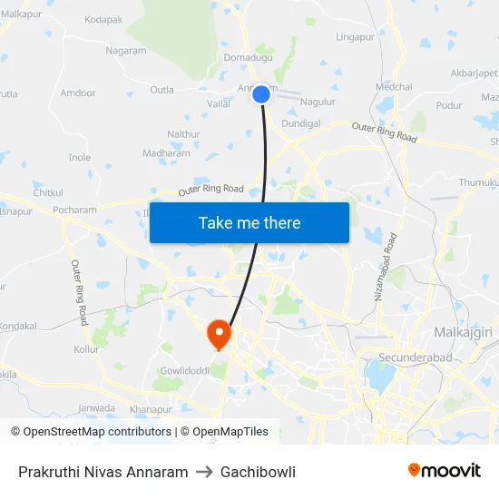 Prakruthi Nivas Annaram to Gachibowli map