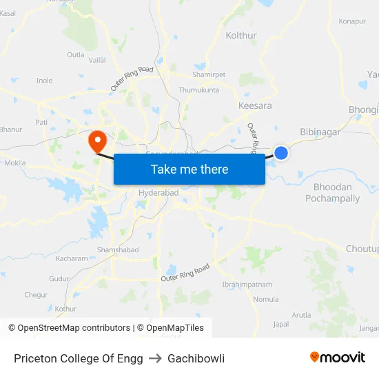 Priceton College Of Engg to Gachibowli map