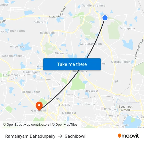 Ramalayam Bahadurpally to Gachibowli map