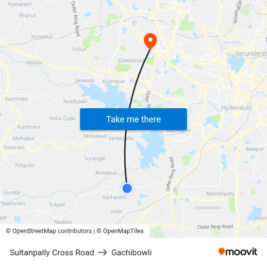Sultanpally Cross Road to Gachibowli map