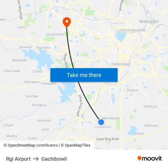 Rgi Airport to Gachibowli map